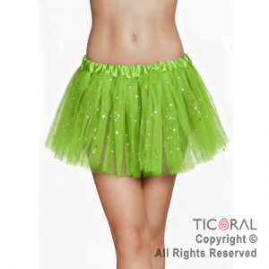 POLLERA TUTU INFANTIL CON BRILLOS VERDE MANZANA DE 30 CM DE LARGO